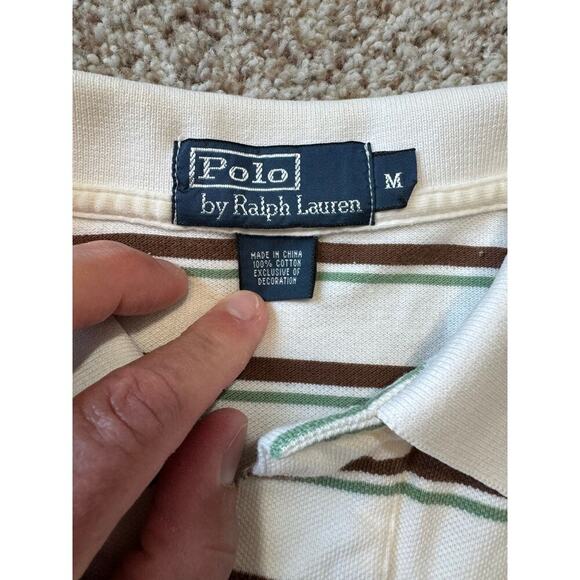 POLO by Ralph Lauren short sleeve collared shirt, size M, cream, brown & green - Picture 3 of 9